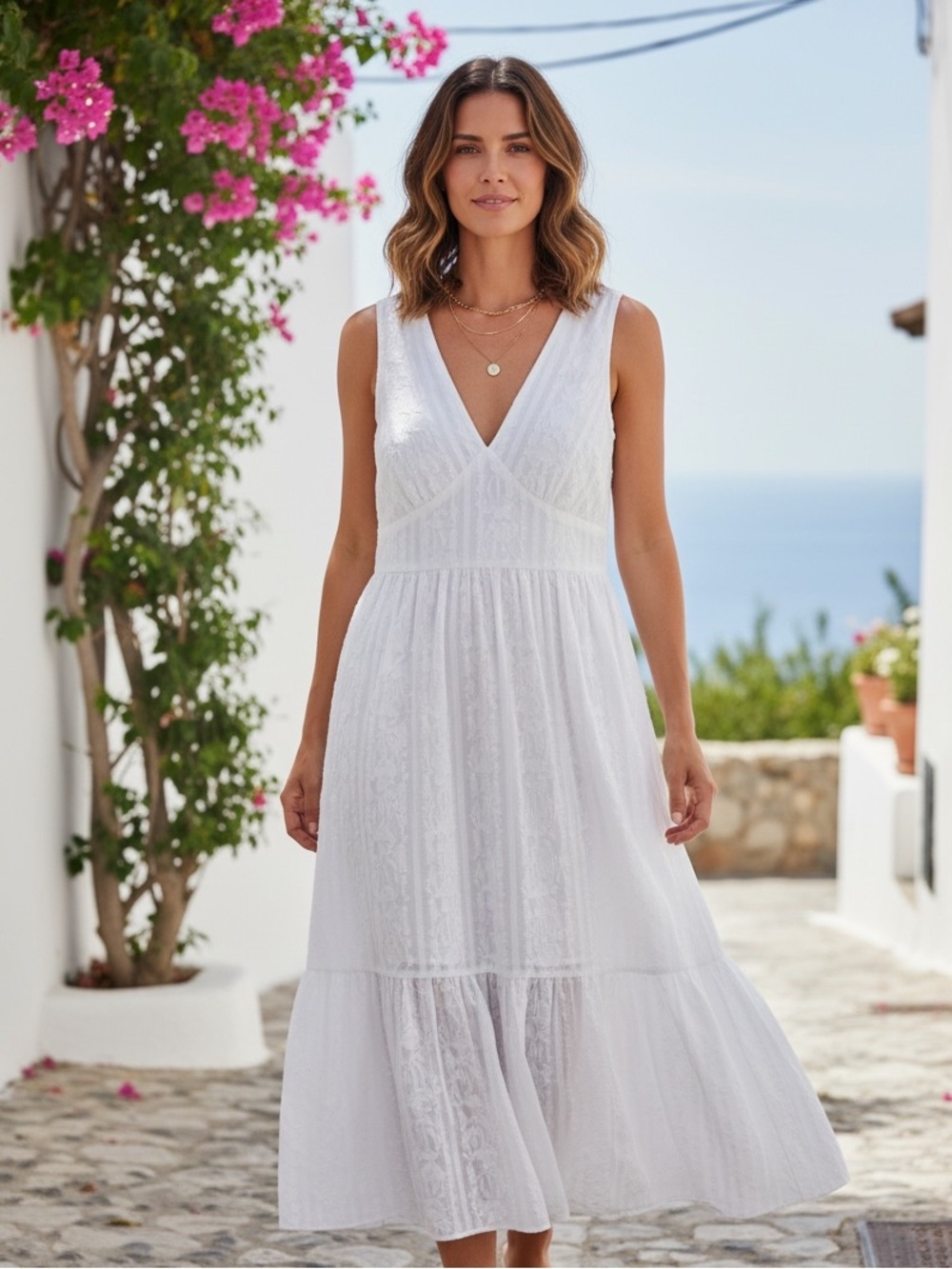 Tommy Hilfiger white cotton blend sleeveless dress features a V-neckline NWT
